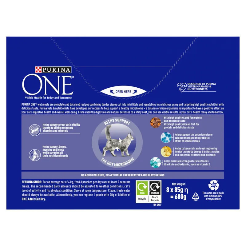 Purina One Cat Pouches Fish and Lamb 8x85g-1